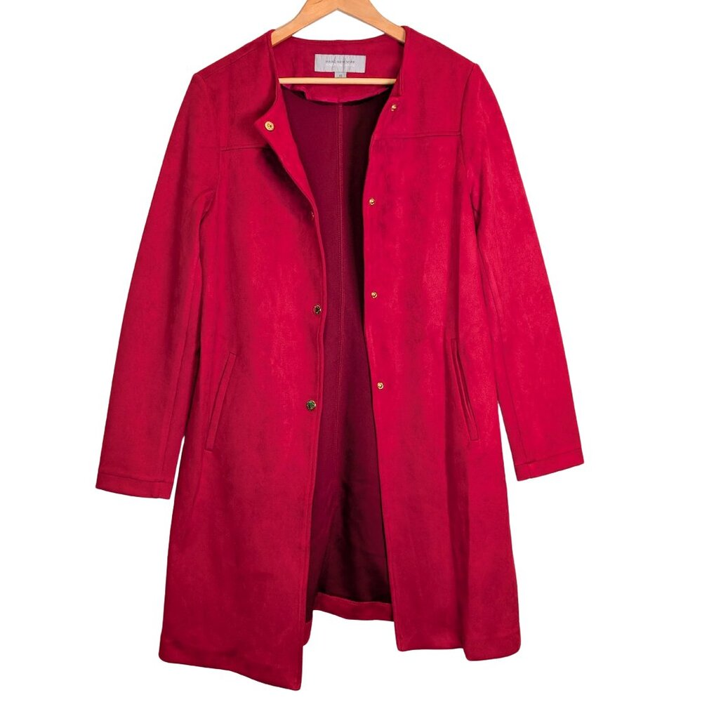 Marc New York XS Car Coat Red Faux Suede Longline Button down